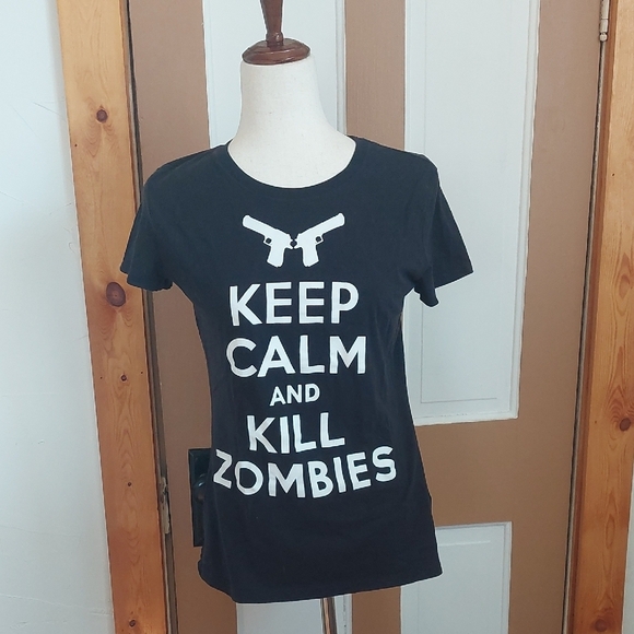 Black Graphic Tee with Zombie Print - Picture 1 of 2